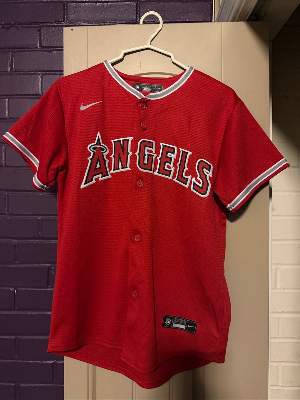 Nike Red Angels Youth Baseball Jersey with White Trim
